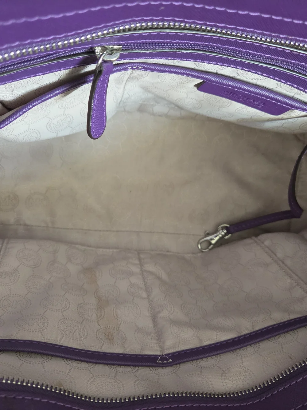 Michael Kors Purple Saffiano Leather Satchel with Silver Hardware